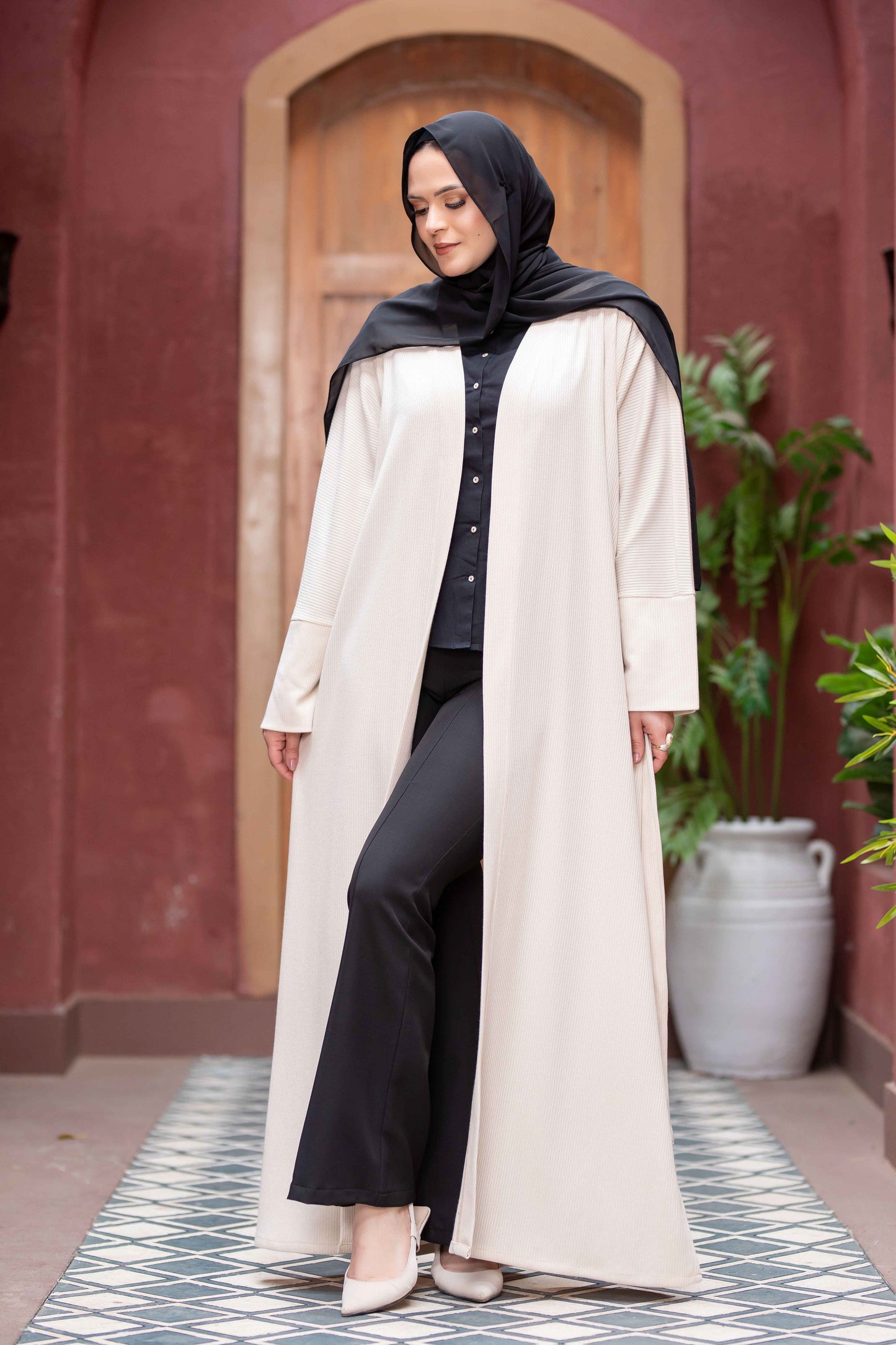 Rib Coat with Loose Cuffs 777182