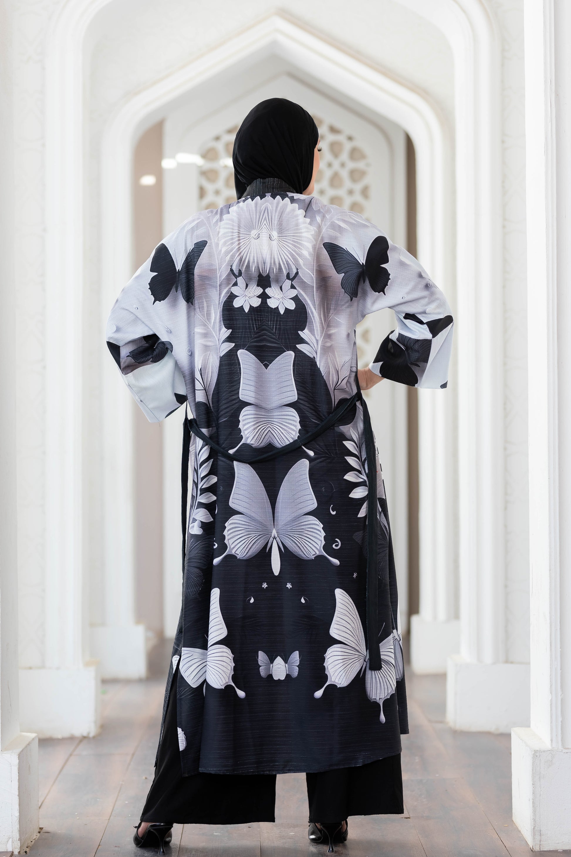 Elegant digital print kimono with butterfly motif