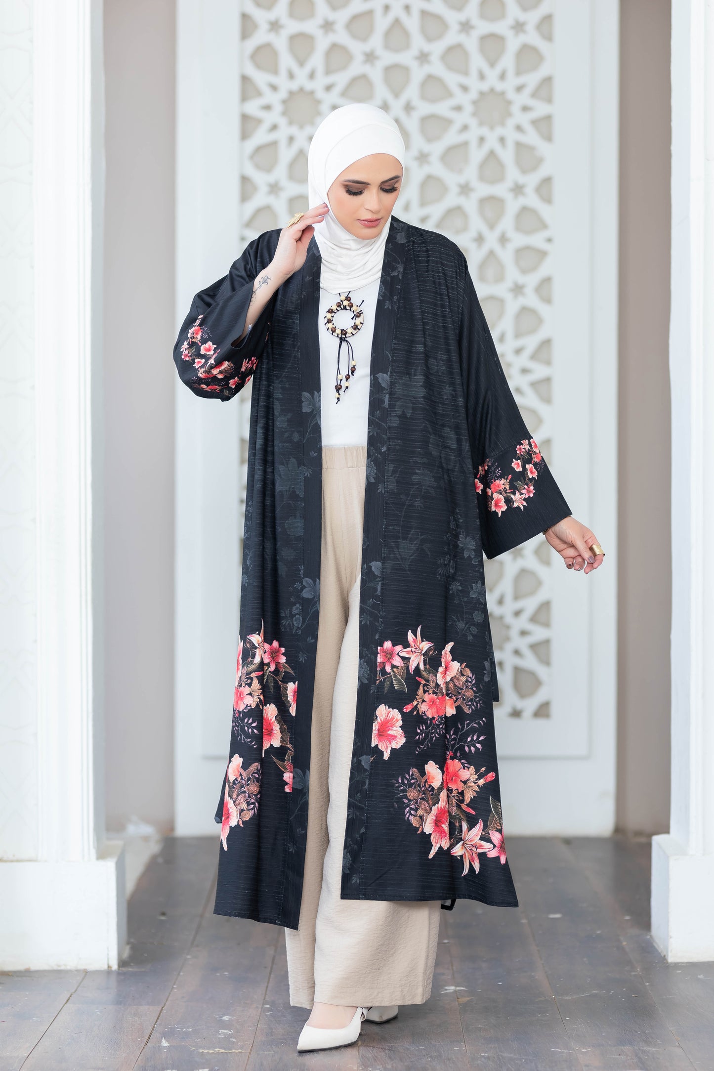 Digital floral print kimono with intricate pattern design