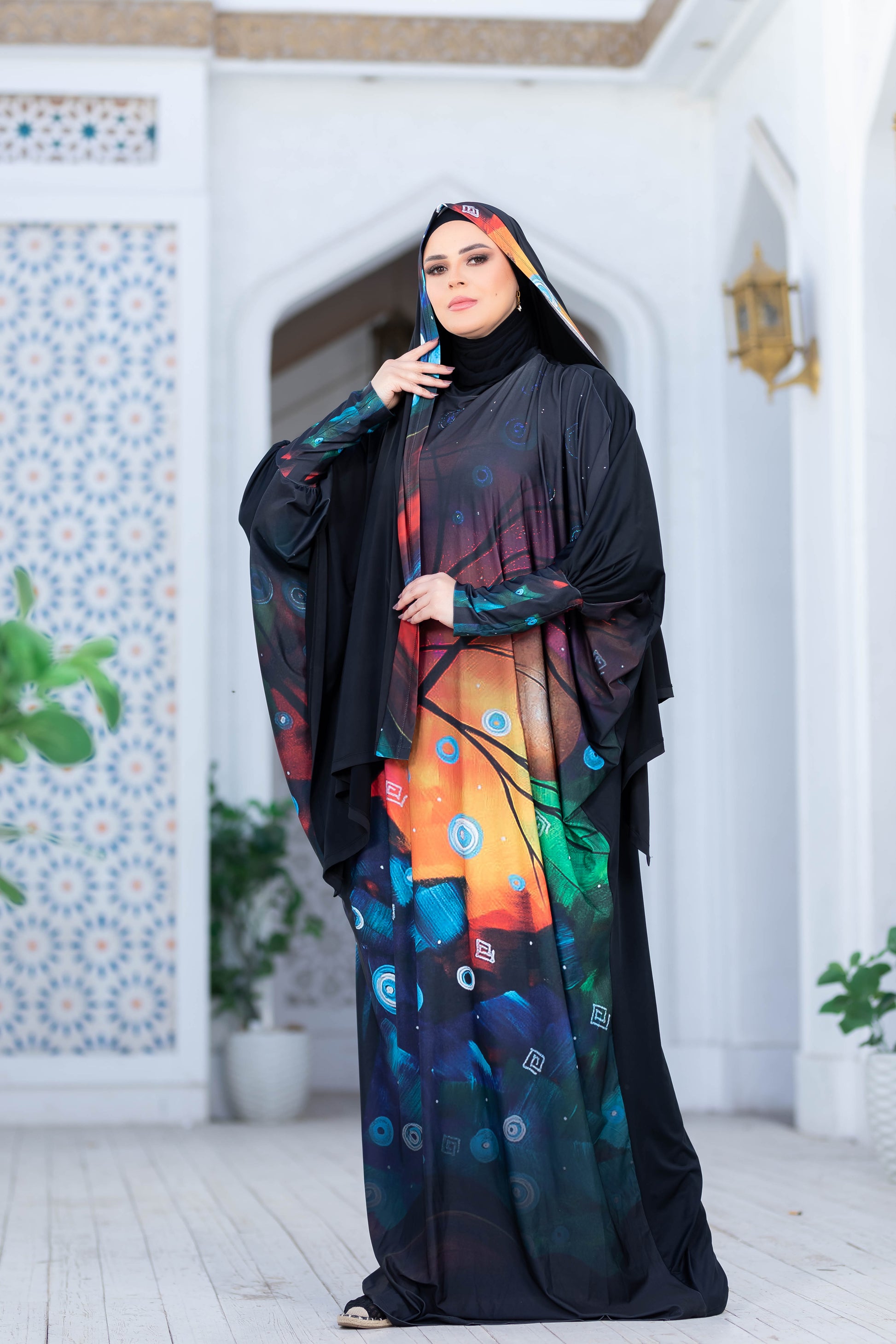 Modest Isdal 77713 Abaya with Vibrant Floral Design