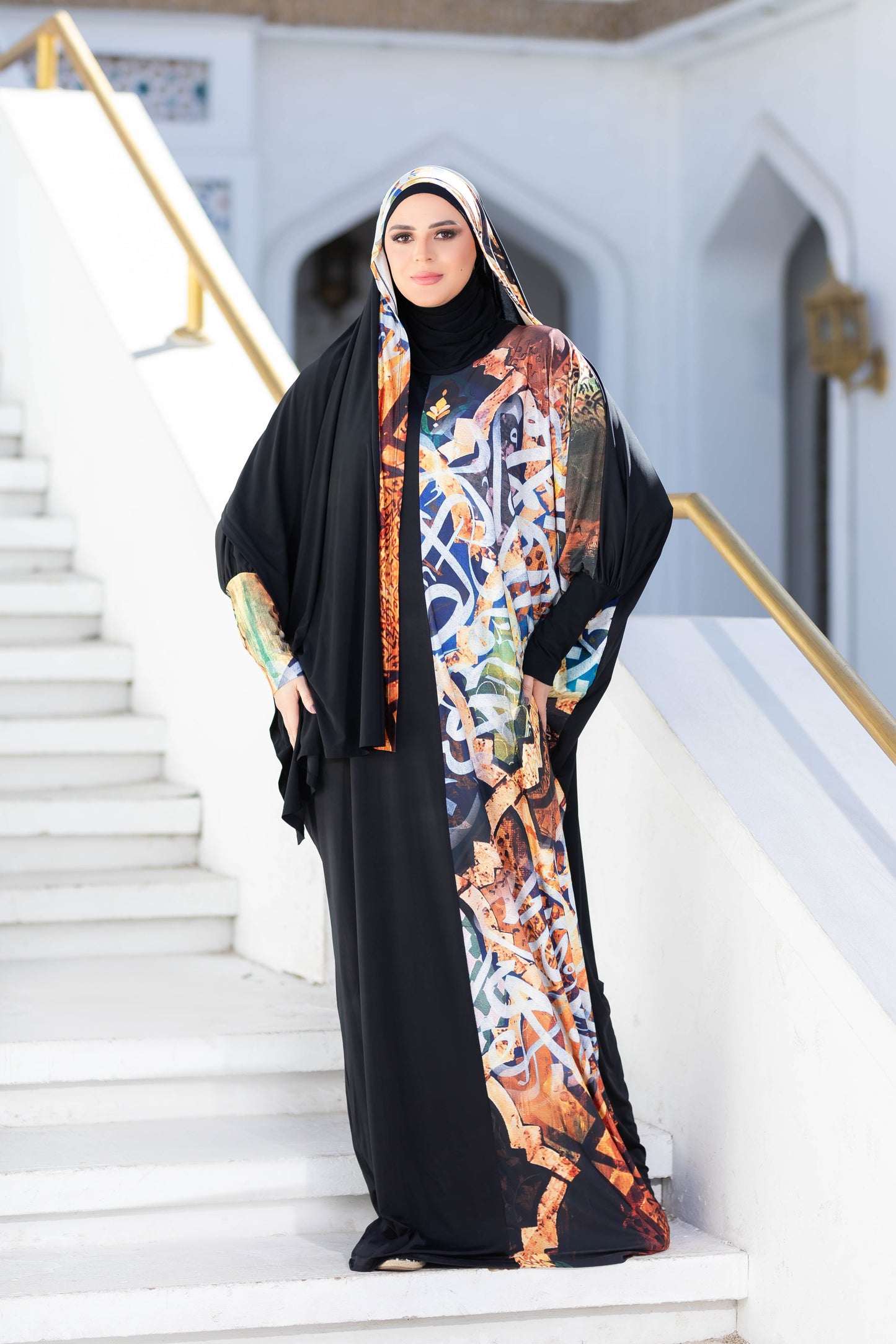 Modest Isdal 777141 - Traditional Arabian Maxi Dress with Ornate Patterns and Hijab