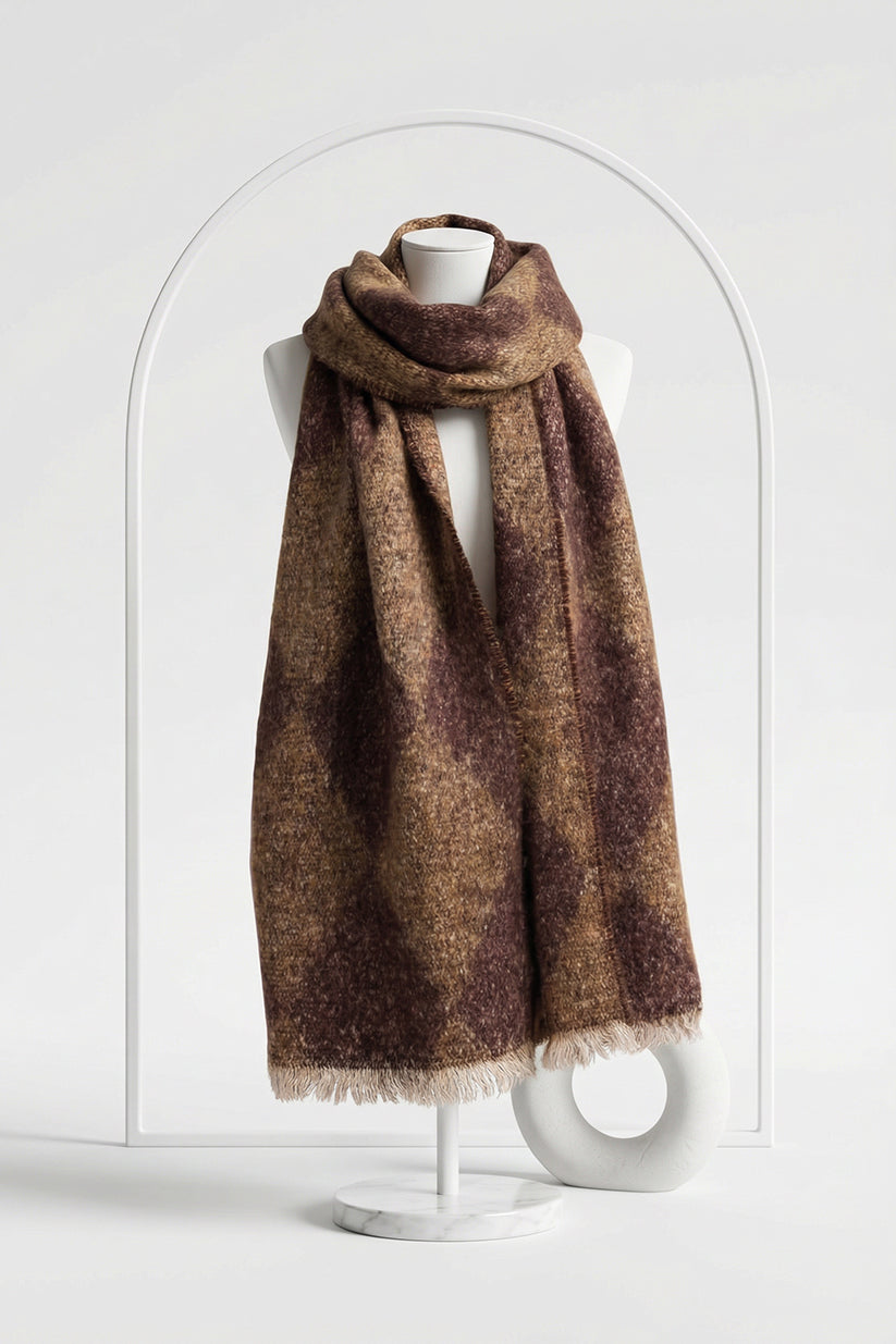 Brown scarf on a mannequin against a white background