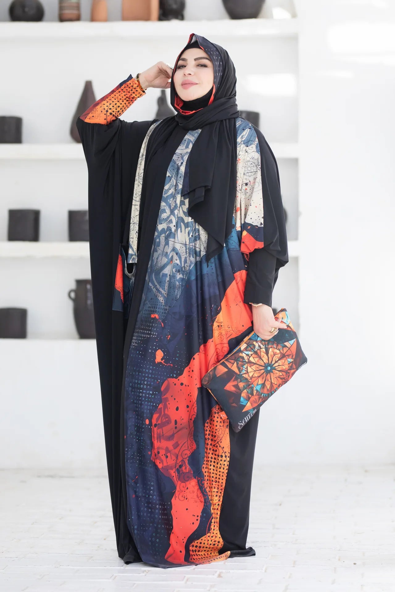 Model wearing modern isdal with artistic texture details and effortless comfort
