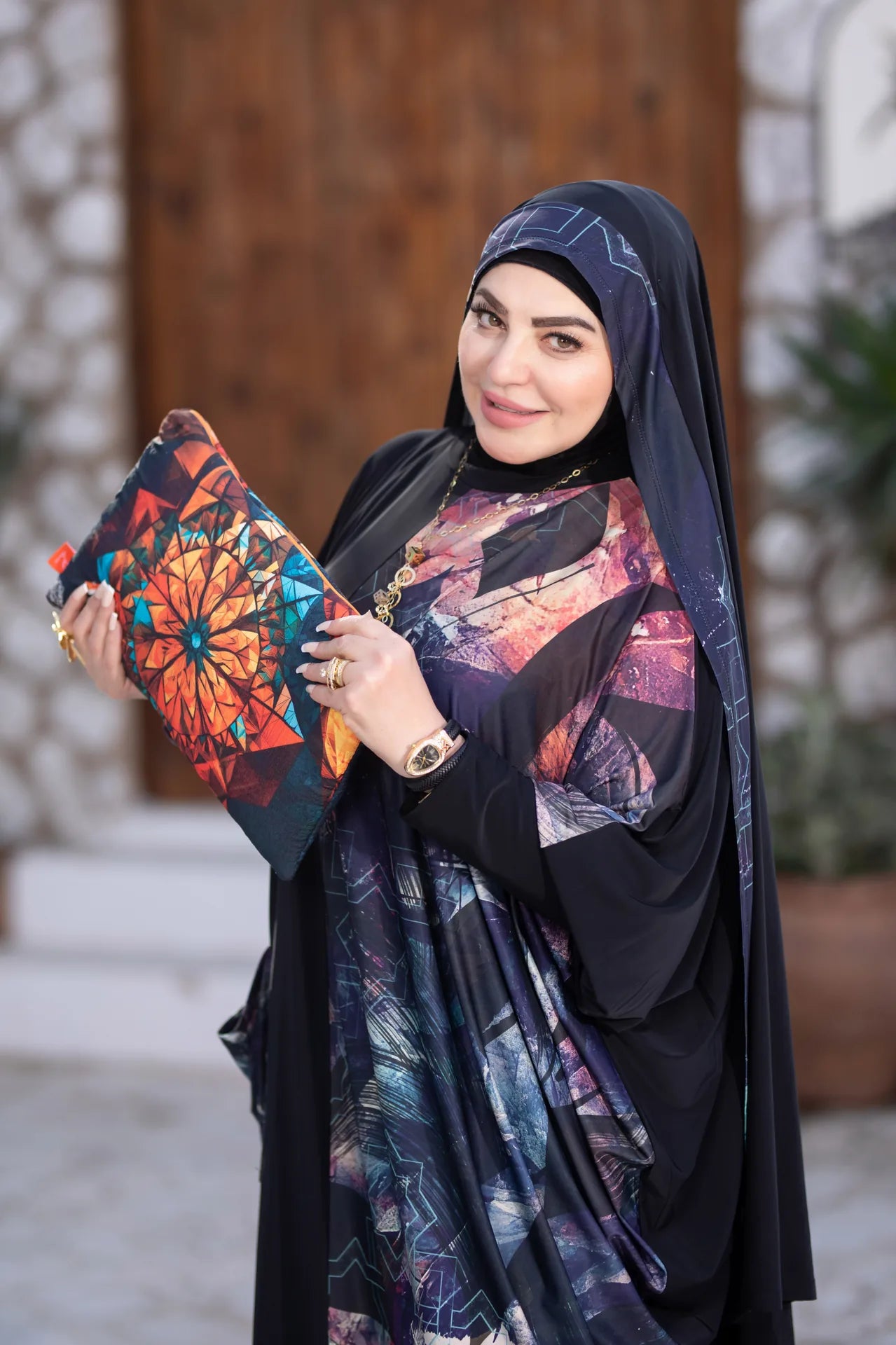 Side view of wide flowing garment highlighting relaxed fit and comfort
