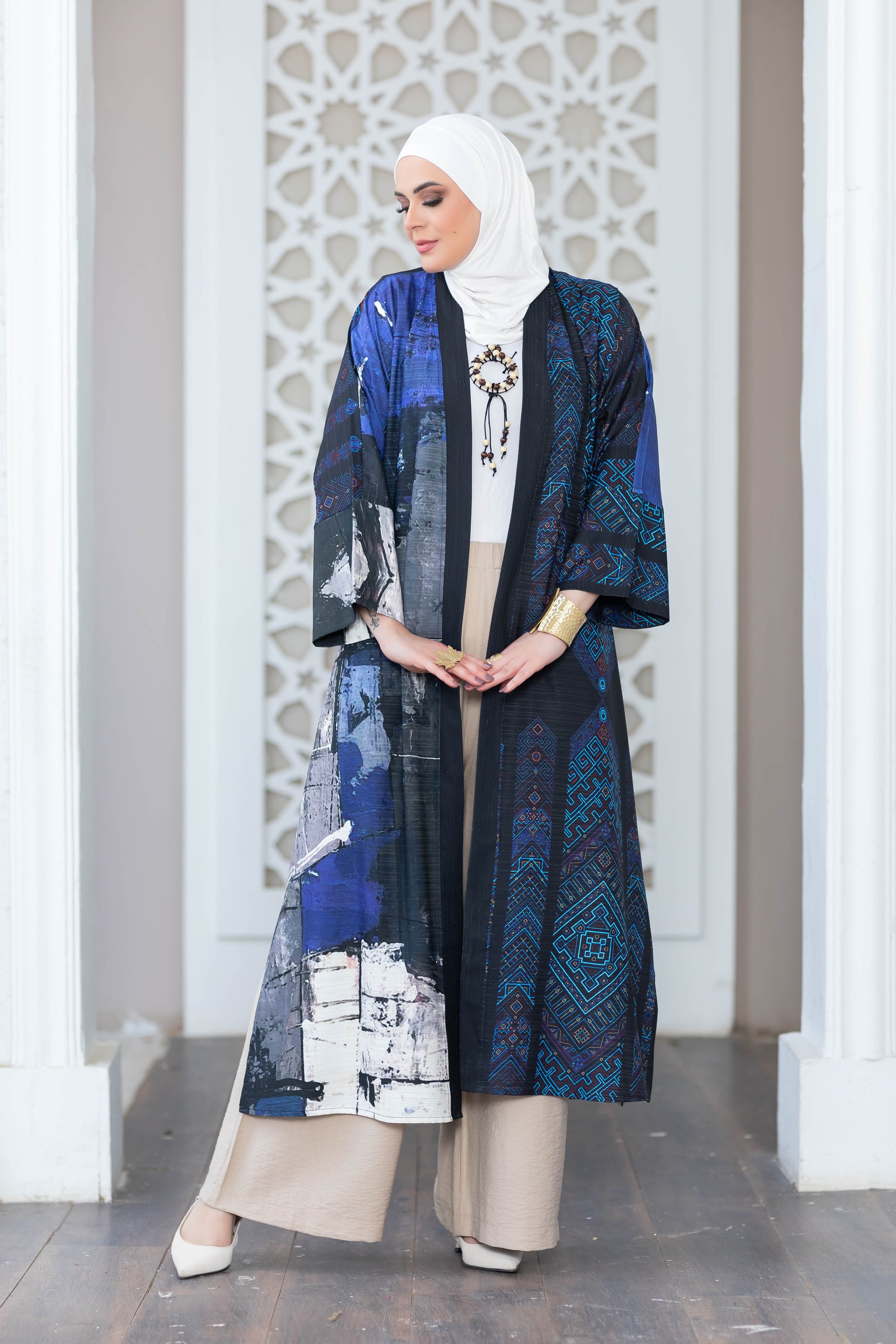 Elegant blue and black digital print kimono by satr