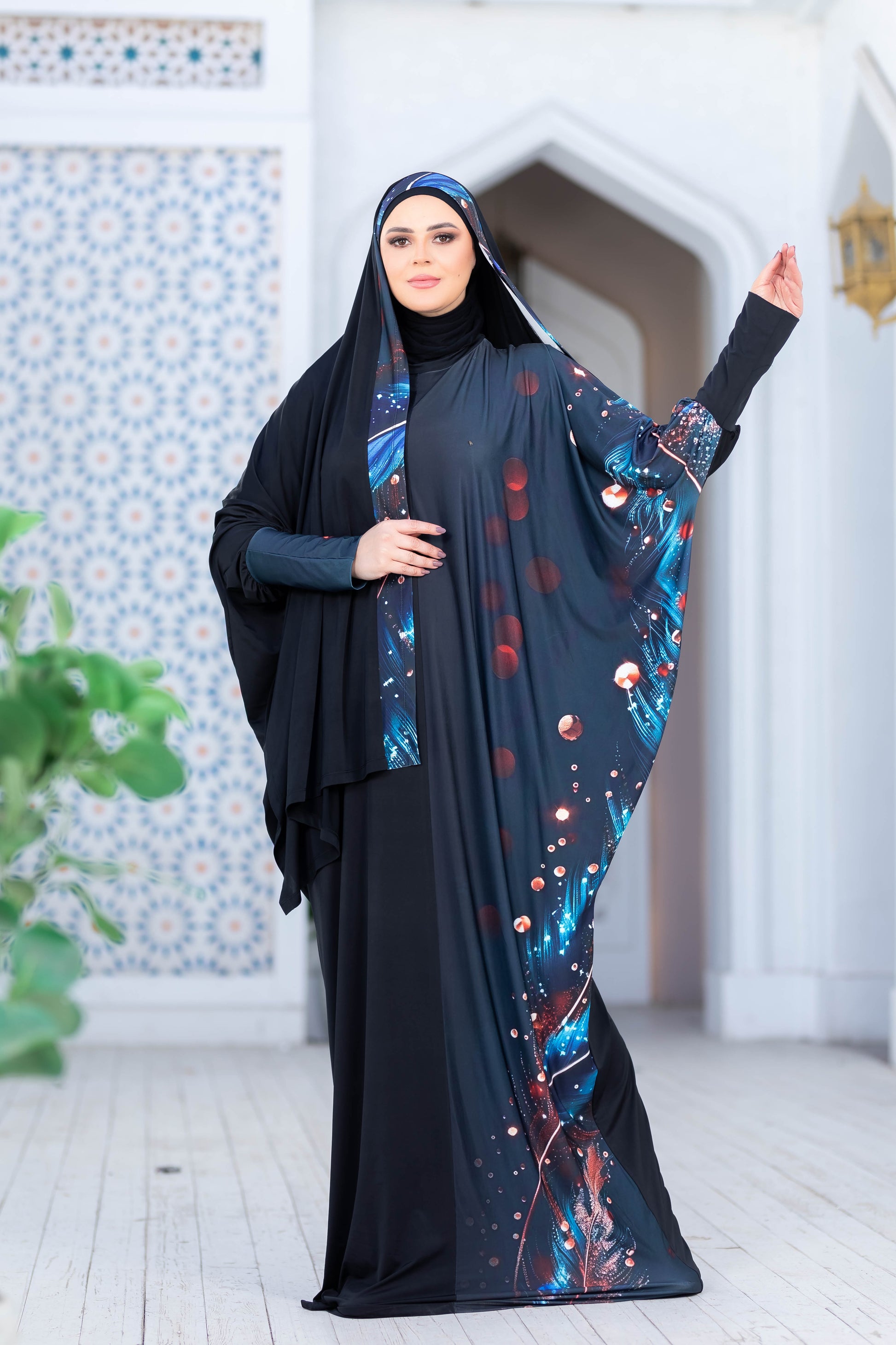 Modest Isdal 777175: Elegant Floral Abaya with Headscarf