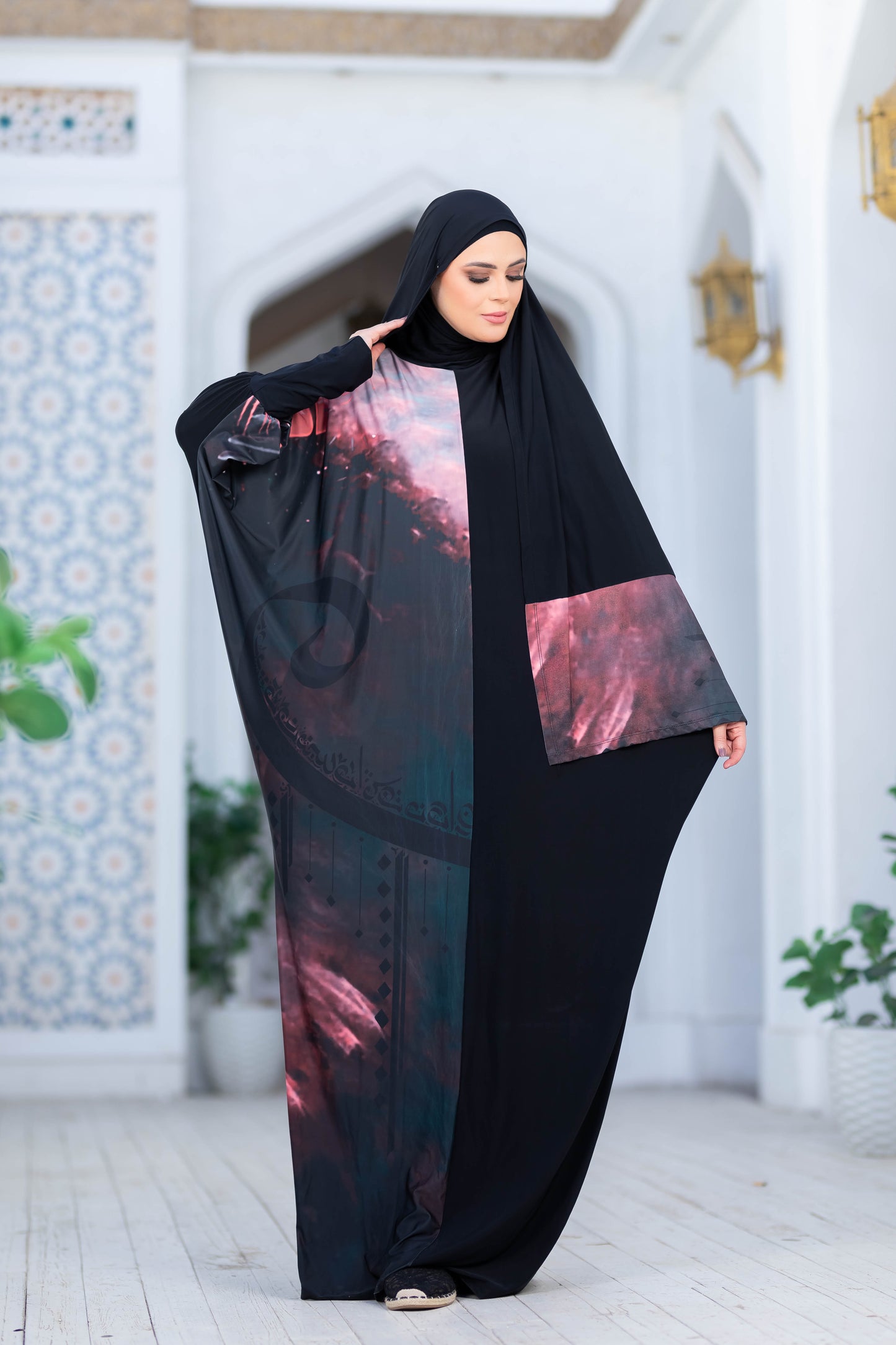 Modest Isdal 777119 Islamic dress with vibrant floral pattern