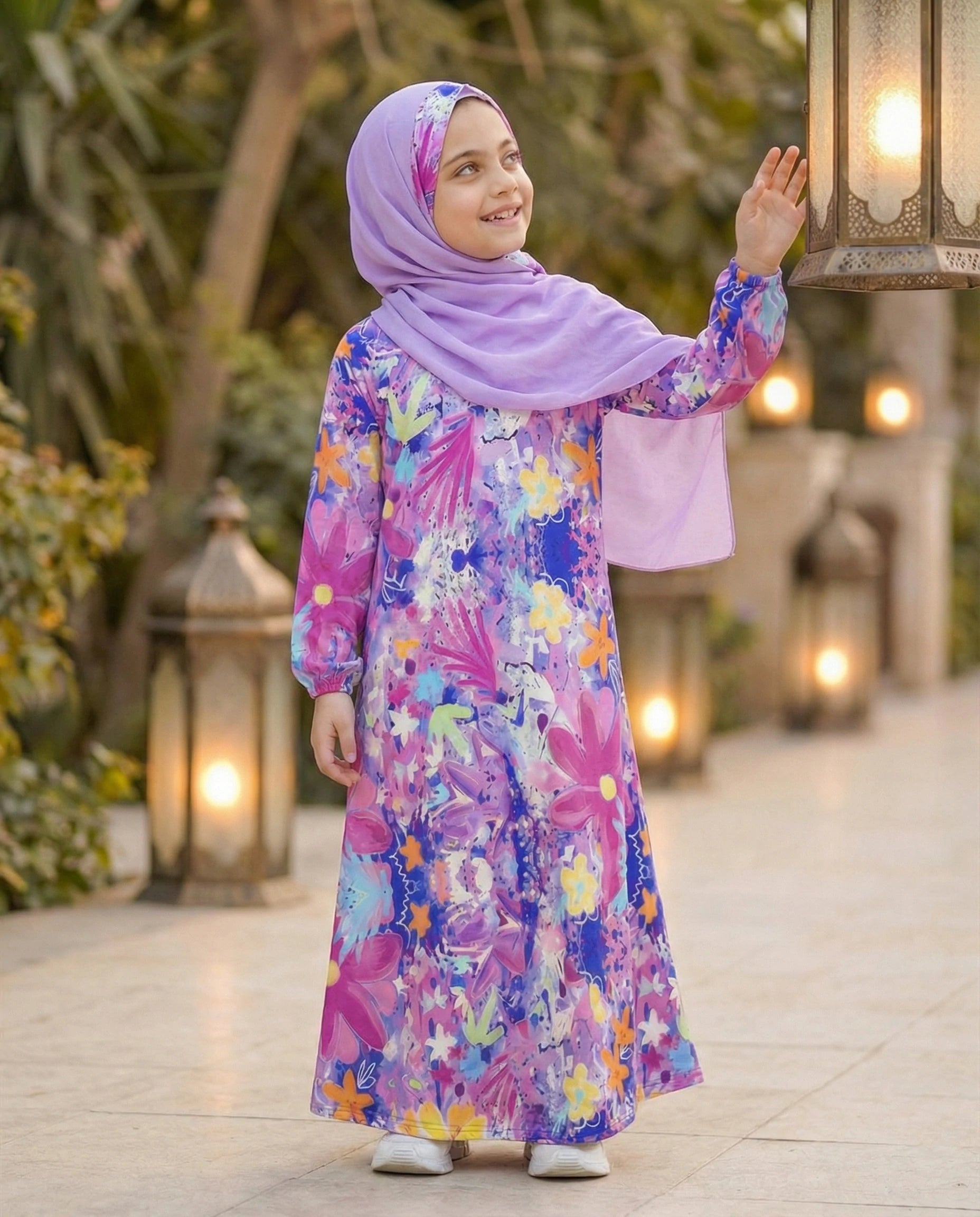 Kids crinkle printed isdal made from soft, lightweight fabric that feels gentle on children’s skin.
Designed for full modest coverage with a comfortable and breathable fit.